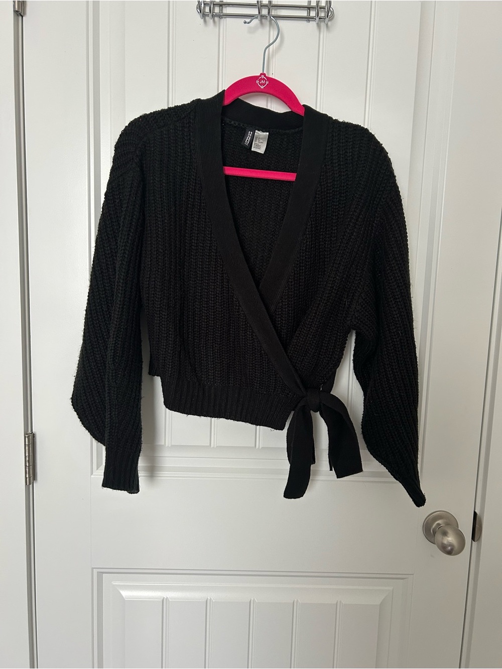 H&M Black Wrap Ribbed Knit Cardigan with Waist Tie